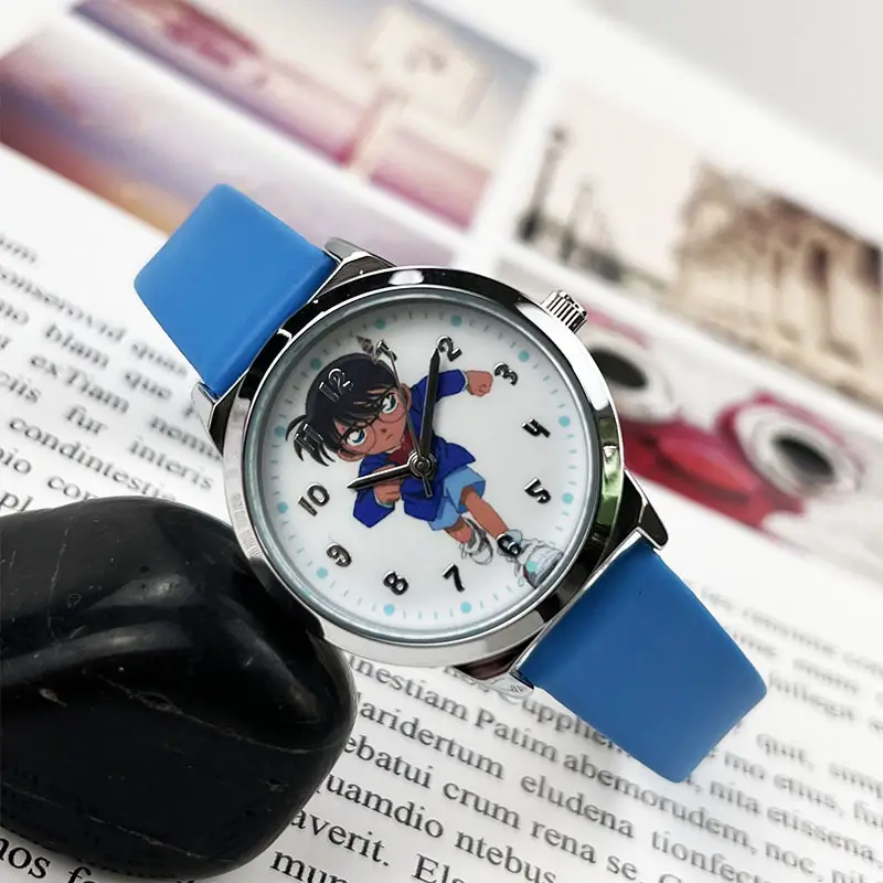 Children's Cartoon Watch Black Leather Strap Quartz Waterproof