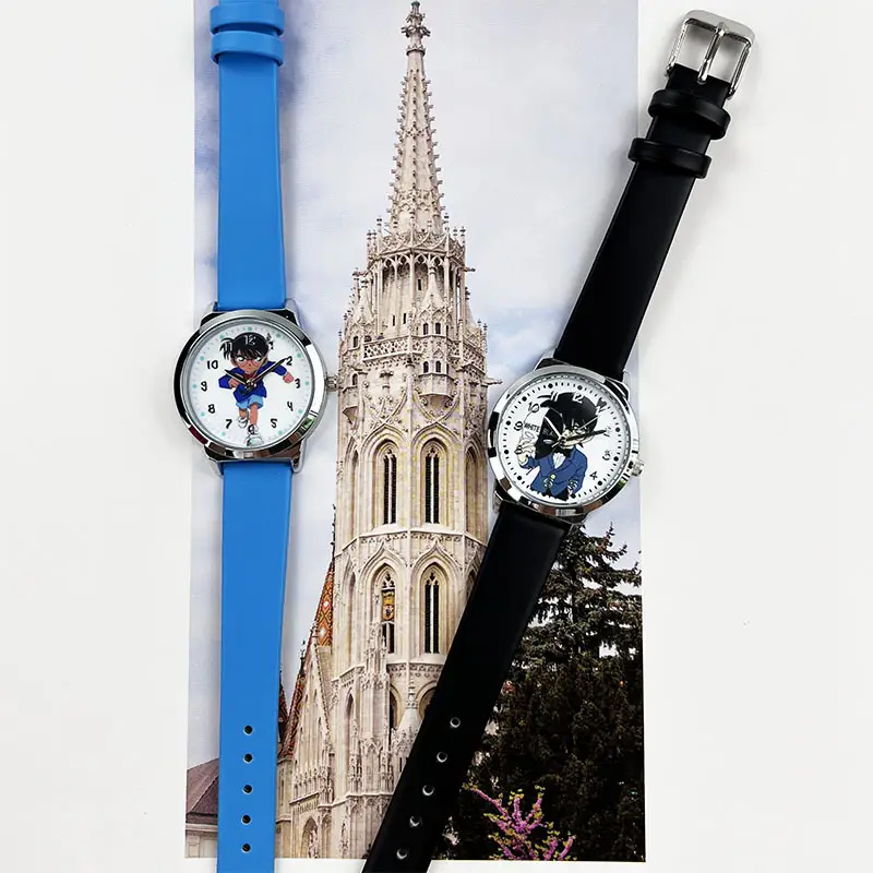 Children's Cartoon Watch Black Leather Strap Quartz Waterproof