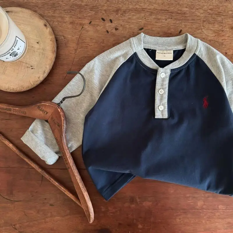 Ningli Kids T-Shirt Long Sleeve Boys Cotton Navy Blue