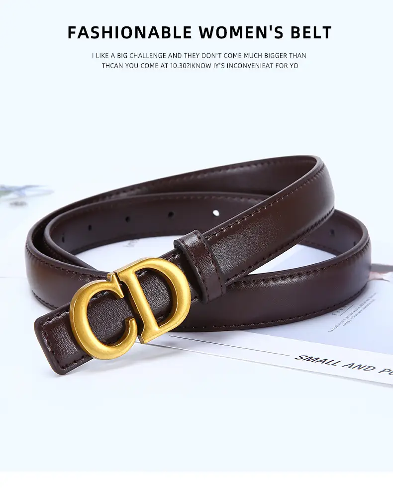 Women's Brown Cd Buckle Belt with Gold Plated Metal — feature 10