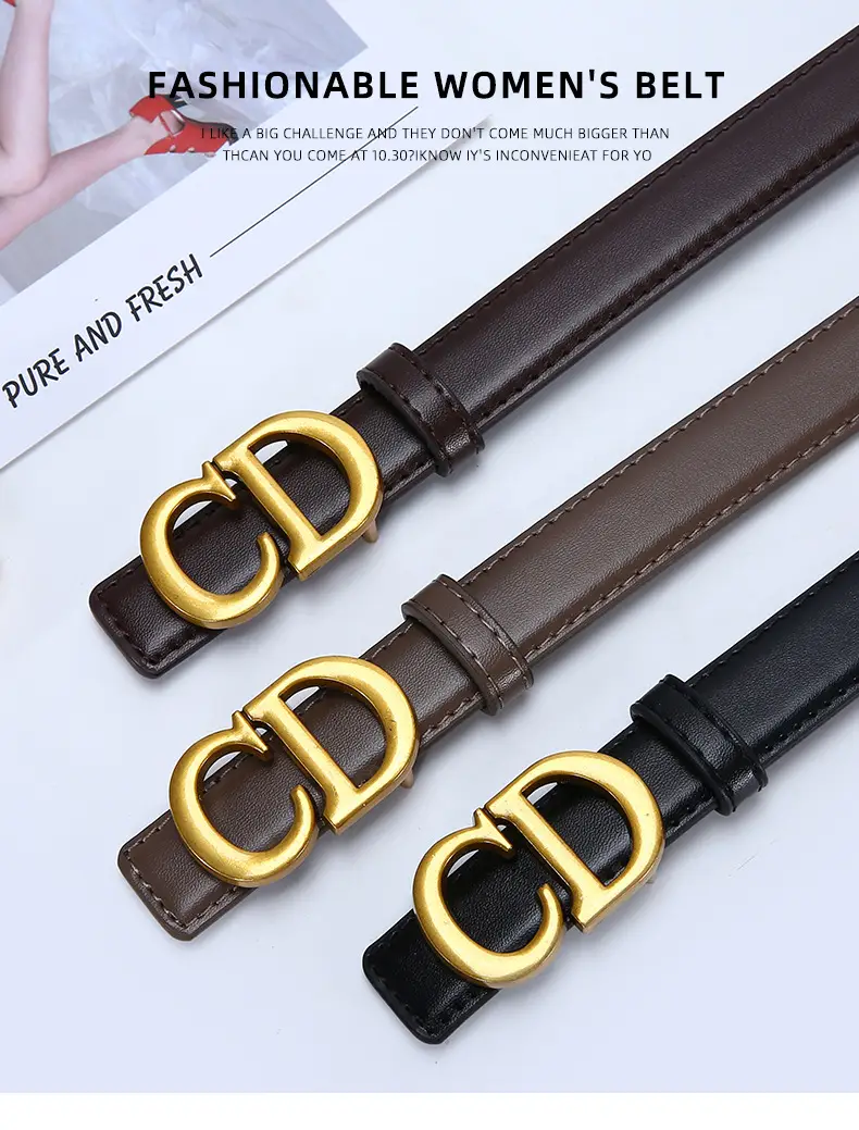 Women's Brown Cd Buckle Belt with Gold Plated Metal — feature 12