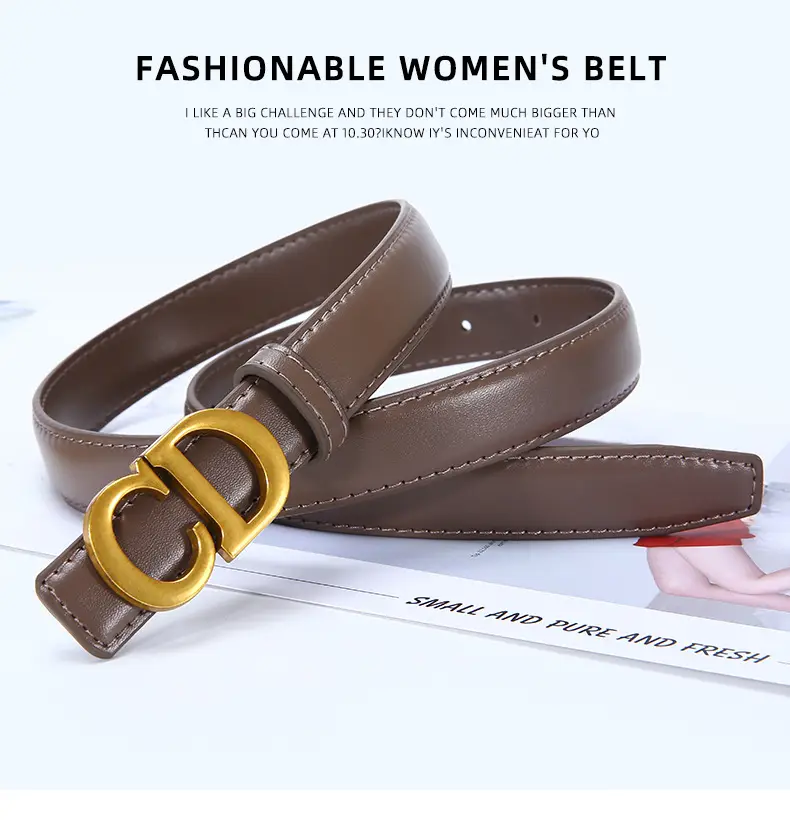 Women's Brown Cd Buckle Belt with Gold Plated Metal — feature 14