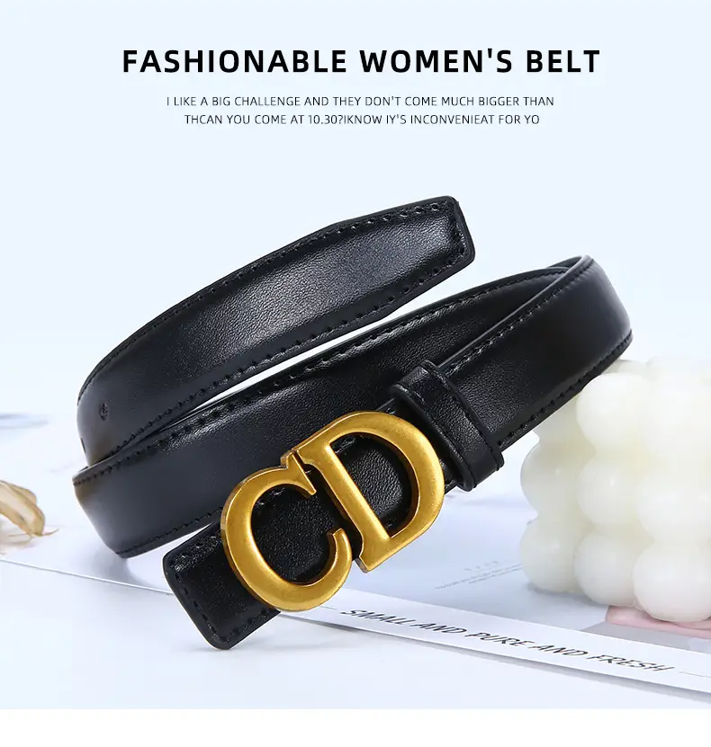 Women's Brown Cd Buckle Belt with Gold Plated Metal — feature 15