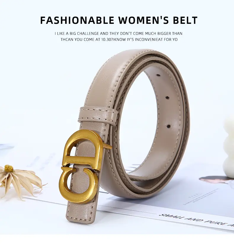 Women's Brown Cd Buckle Belt with Gold Plated Metal — feature 16