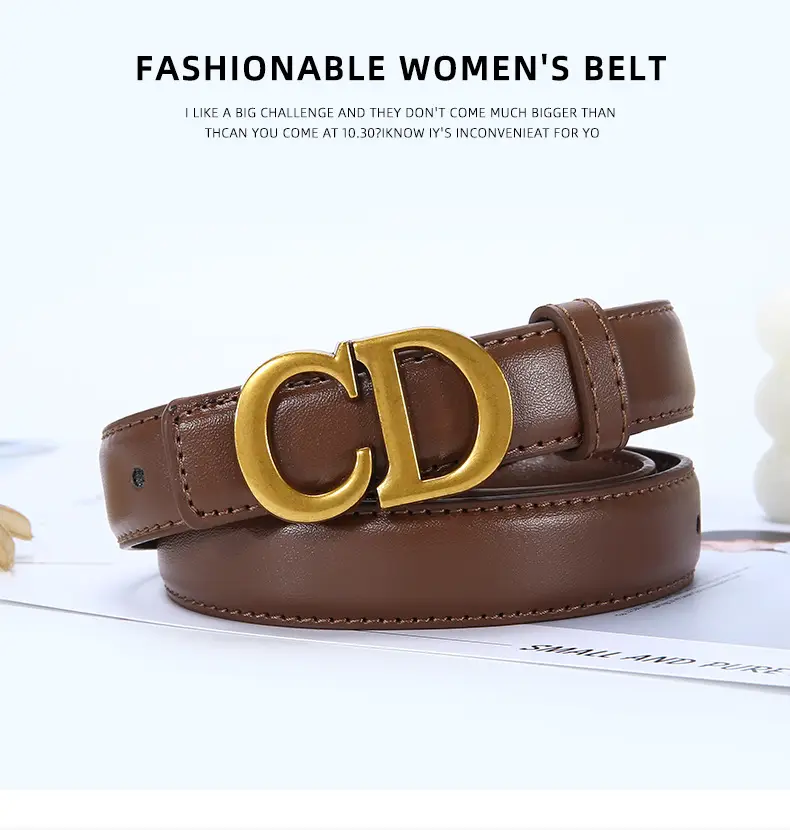 Women's Brown Cd Buckle Belt with Gold Plated Metal — feature 17