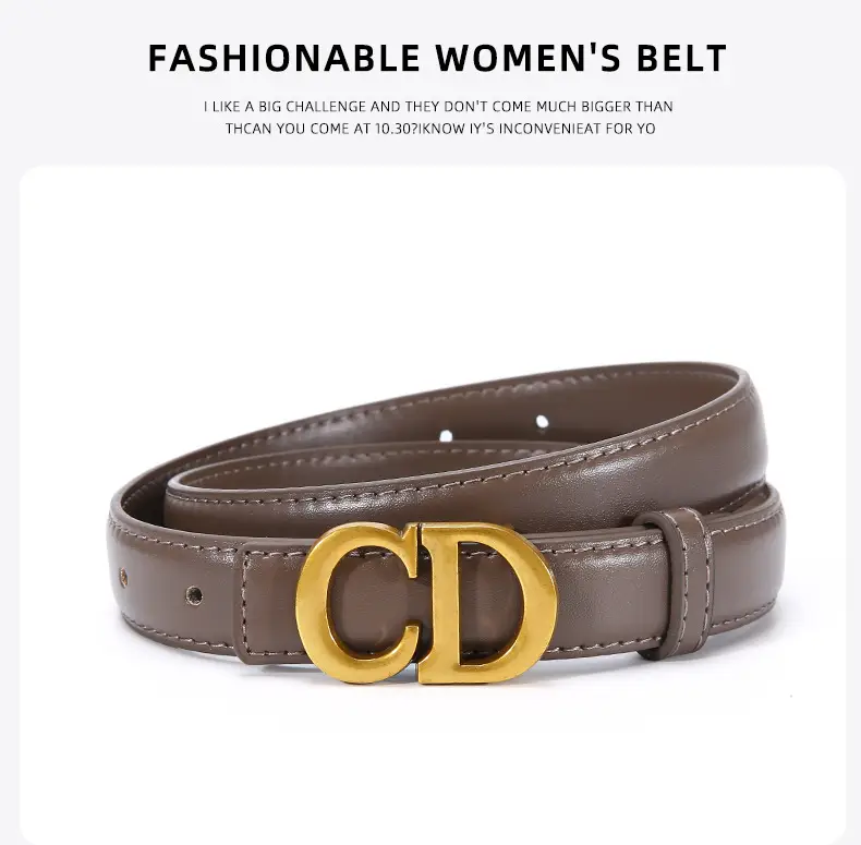 Women's Brown Cd Buckle Belt with Gold Plated Metal — feature 18