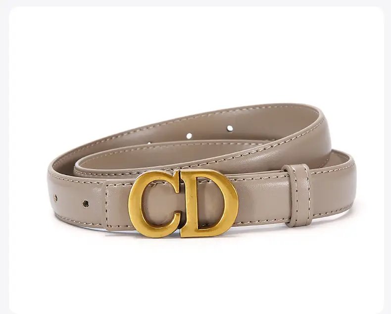 Women's Brown Cd Buckle Belt with Gold Plated Metal — feature 19