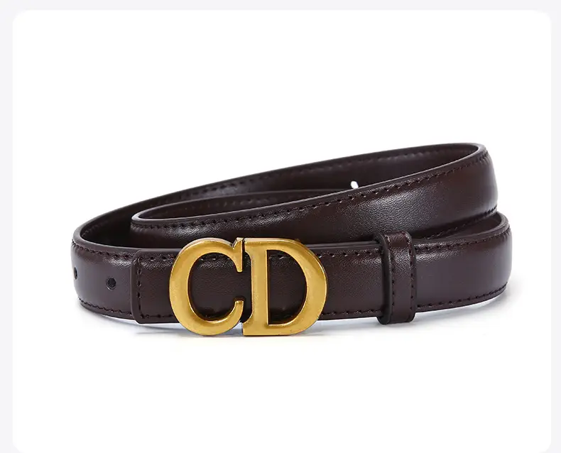 Women's Brown Cd Buckle Belt with Gold Plated Metal — feature 20