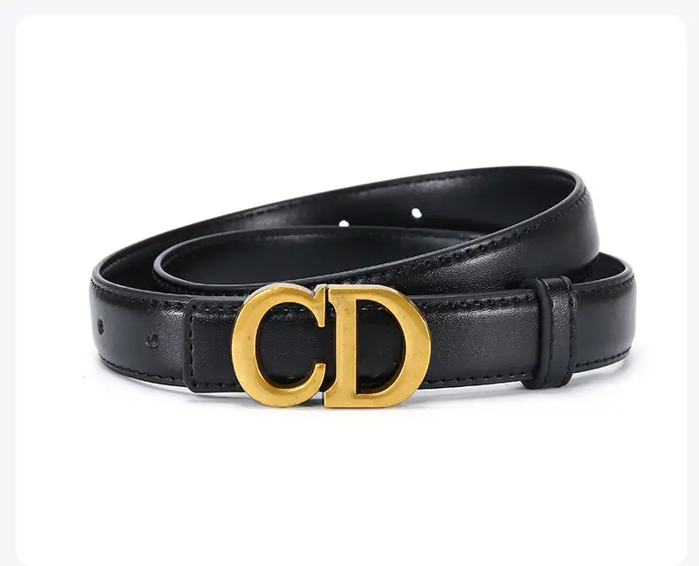 Women's Brown Cd Buckle Belt with Gold Plated Metal — feature 21
