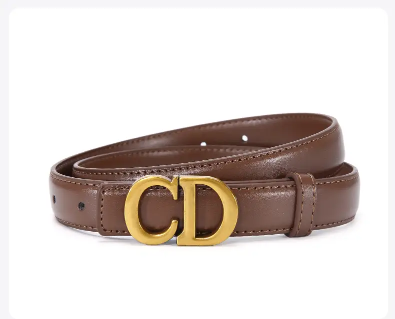 Women's Brown Cd Buckle Belt with Gold Plated Metal — feature 22
