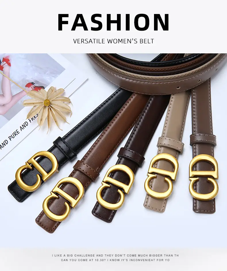 Women's Brown Cd Buckle Belt with Gold Plated Metal — feature 3