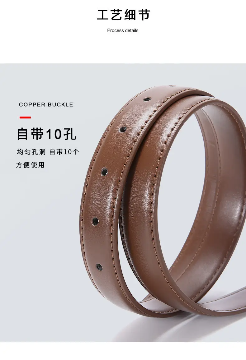 Women's Brown Cd Buckle Belt with Gold Plated Metal — feature 7