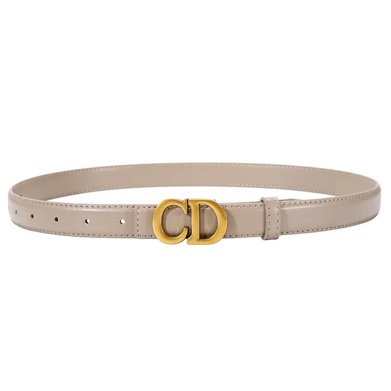 Women's Brown Cd Buckle Belt with Gold Plated Metal