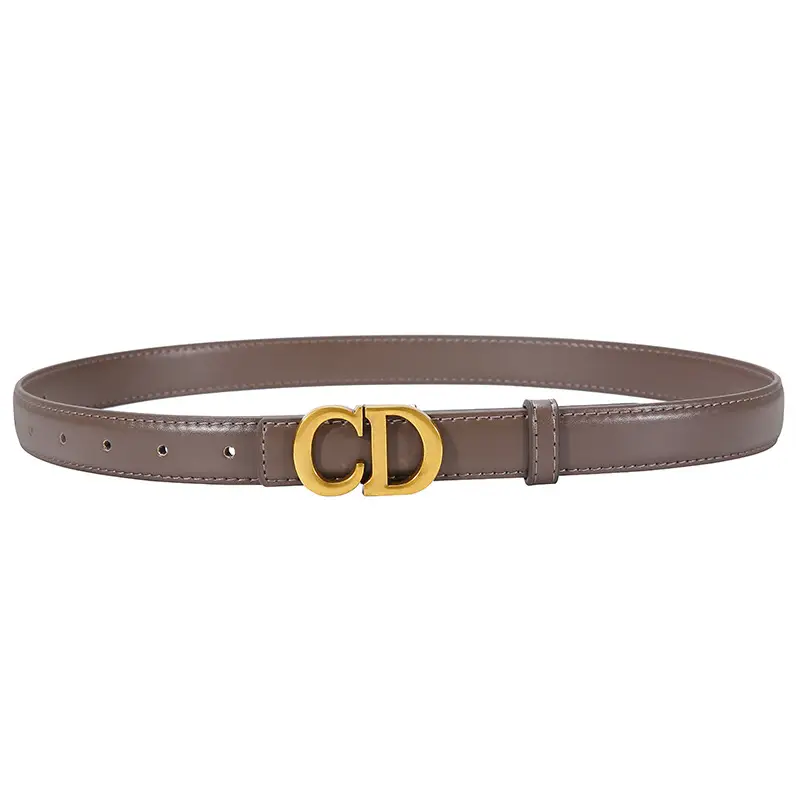 Women's Brown Cd Buckle Belt with Gold Plated Metal