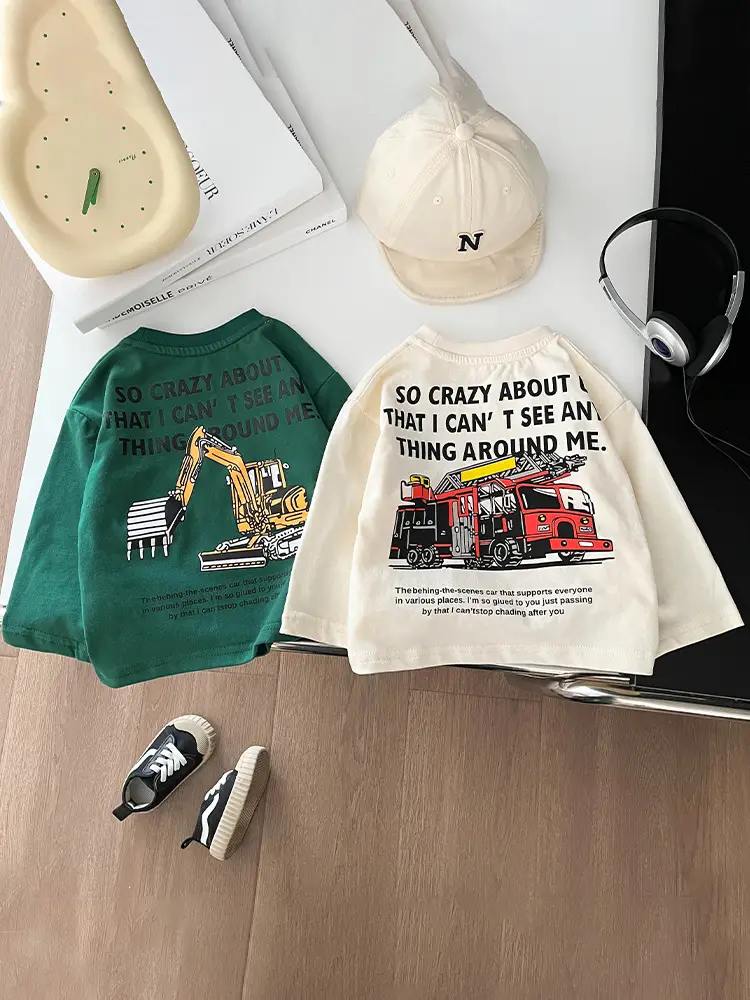 Boys Cotton Long Sleeve T-Shirt Green White Dream Print - Image 4