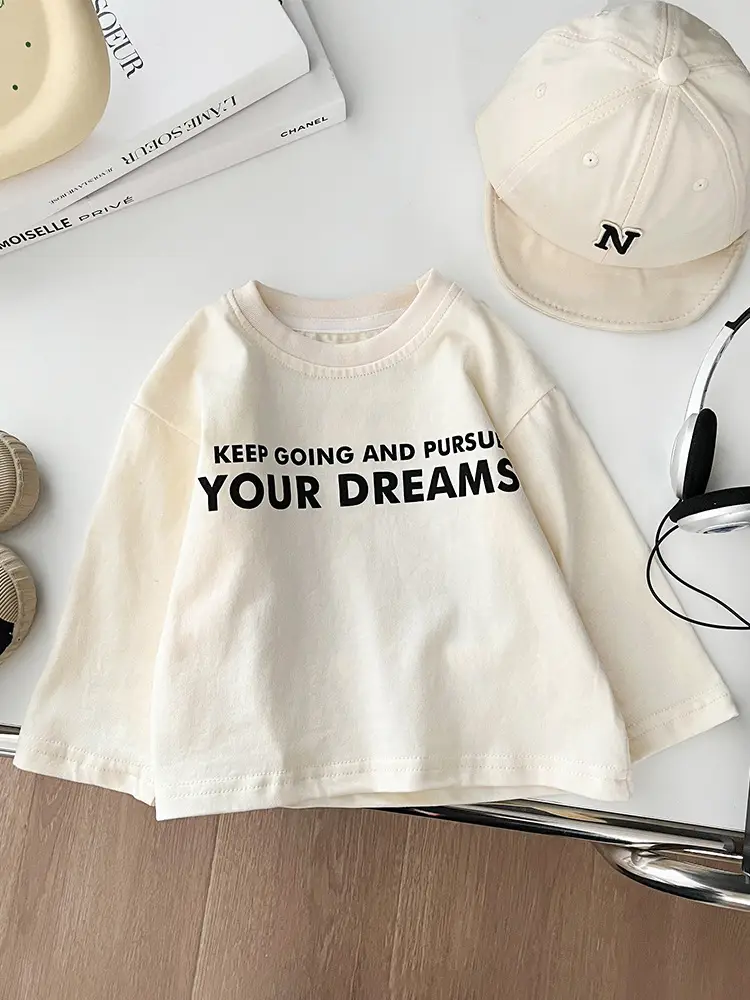 Boys Cotton Long Sleeve T-Shirt Green White Dream Print - Image 5