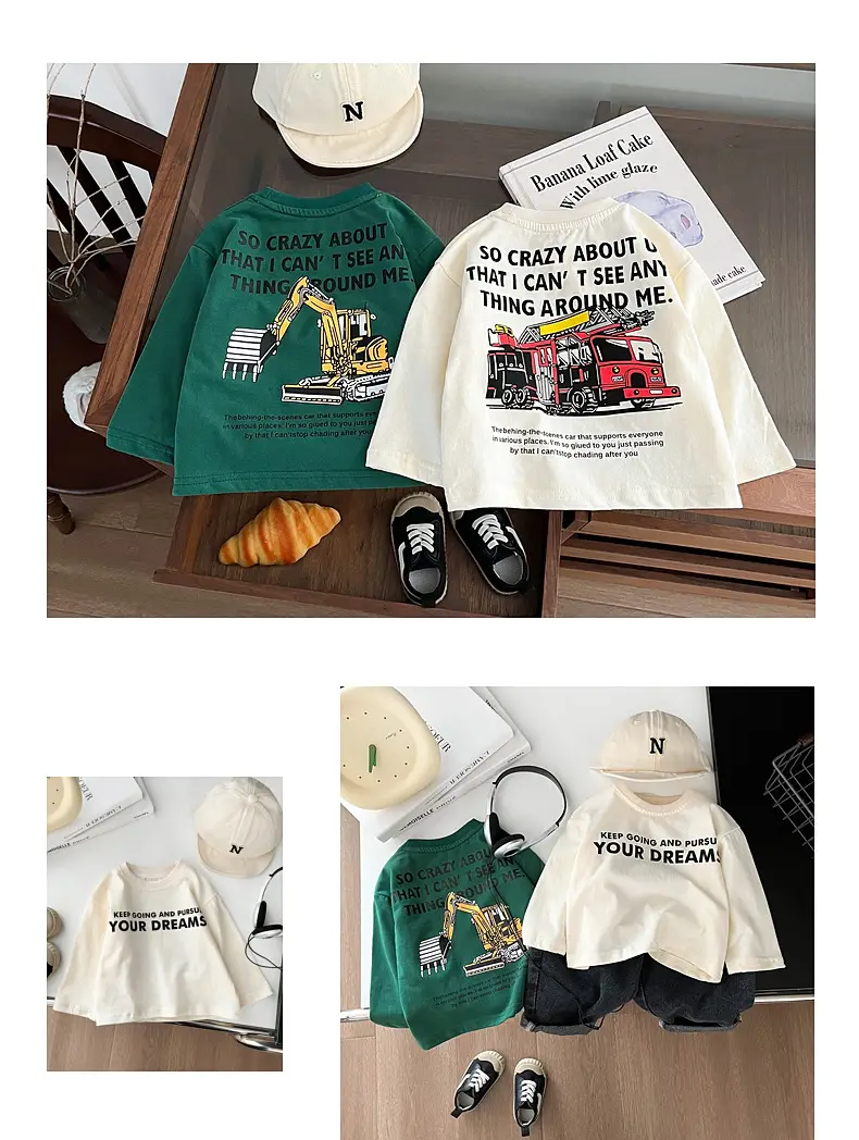 Boys Cotton Long Sleeve T-Shirt Green White Dream Print — feature 7
