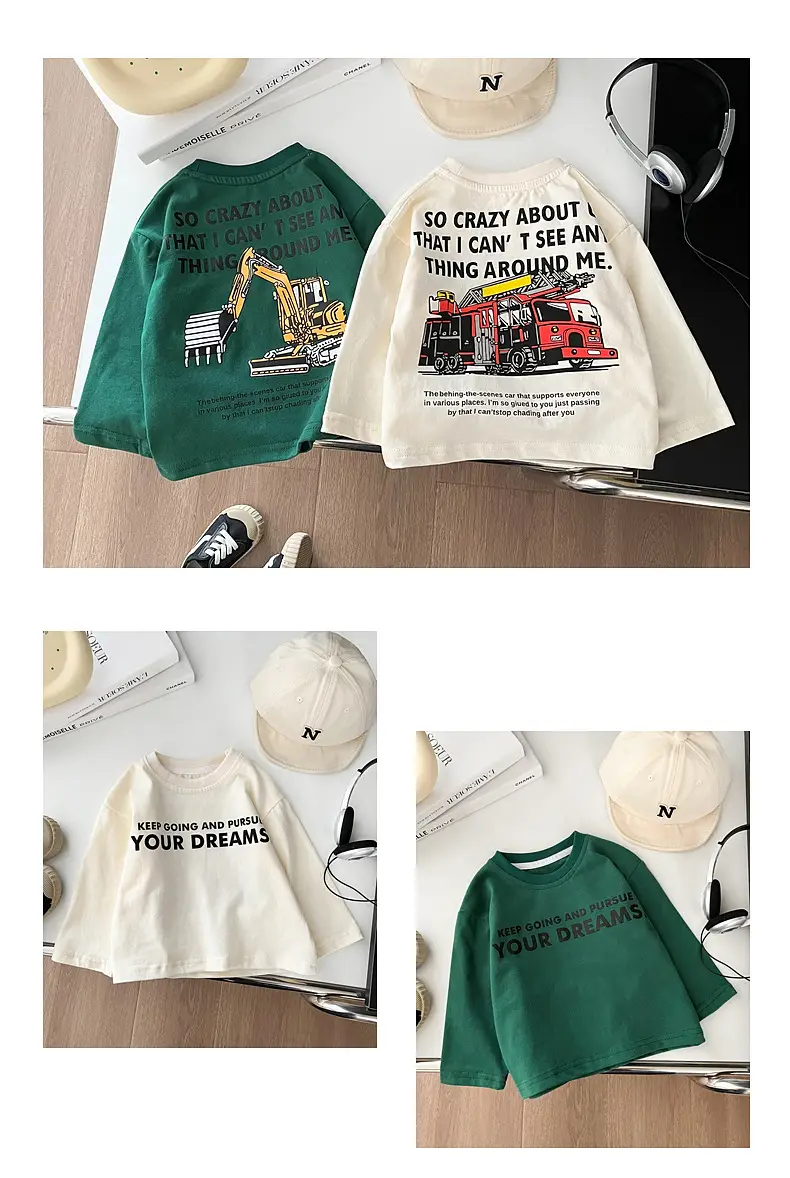 Boys Cotton Long Sleeve T-Shirt Green White Dream Print — feature 8