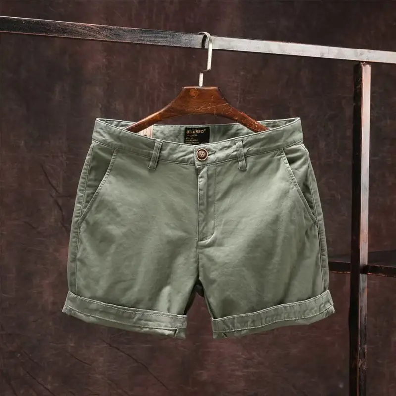 Men Green Denim Wide Leg Shorts with Distinctive Belt - Image 10