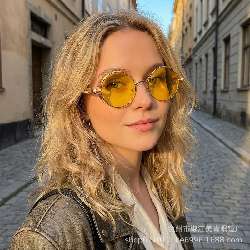 European American Cross-Border Steampunk Sunglasses Black Ice Blue — feature 1