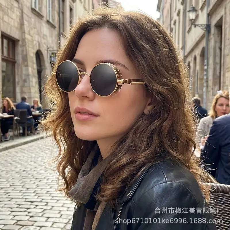 European American Cross-Border Steampunk Sunglasses Black Ice Blue — feature 4