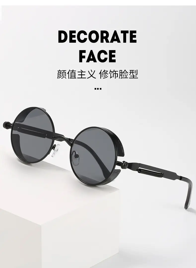 European American Cross-Border Steampunk Sunglasses Black Ice Blue — feature 6
