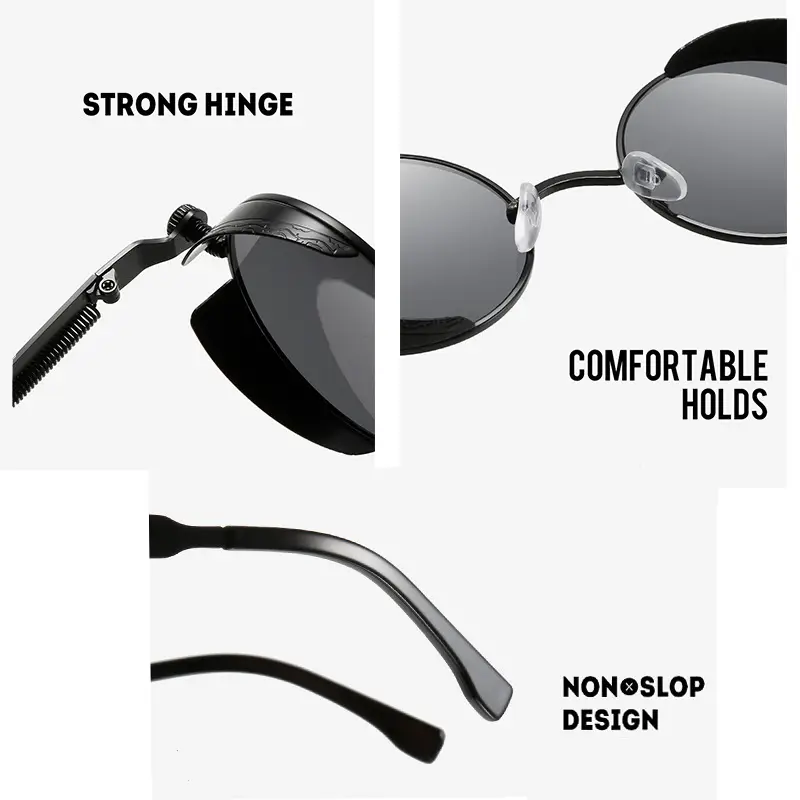 European American Cross-Border Steampunk Sunglasses Black Ice Blue — feature 9
