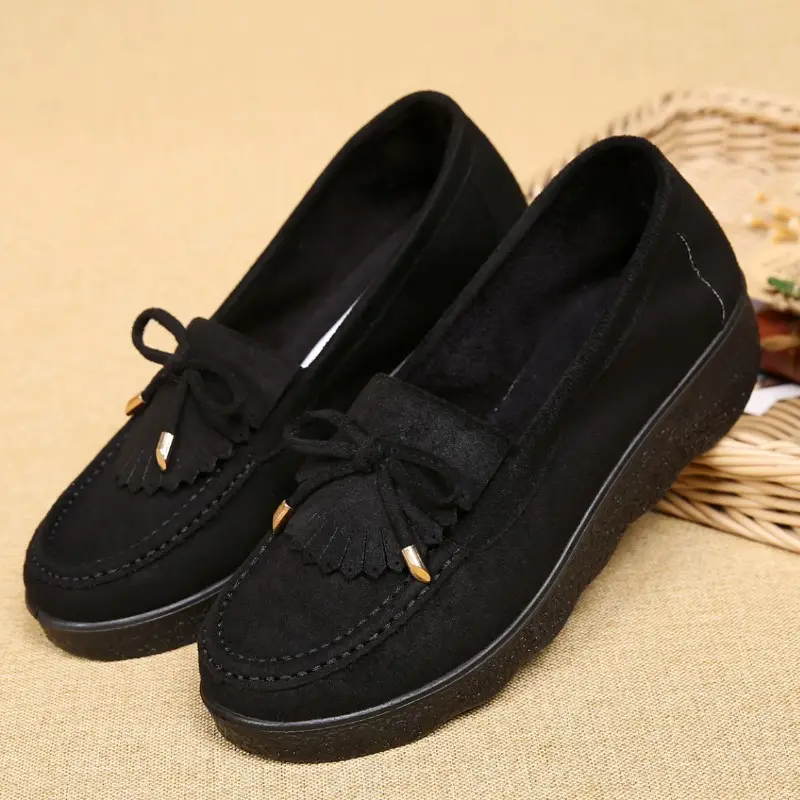 Spring and Autumn New Old Beijing Cloth Shoes Women's Single-layer Shoes Thick-soled Platform Moms Shoes All-match Beans Shoes Black Work Shoes for Women - Image 4