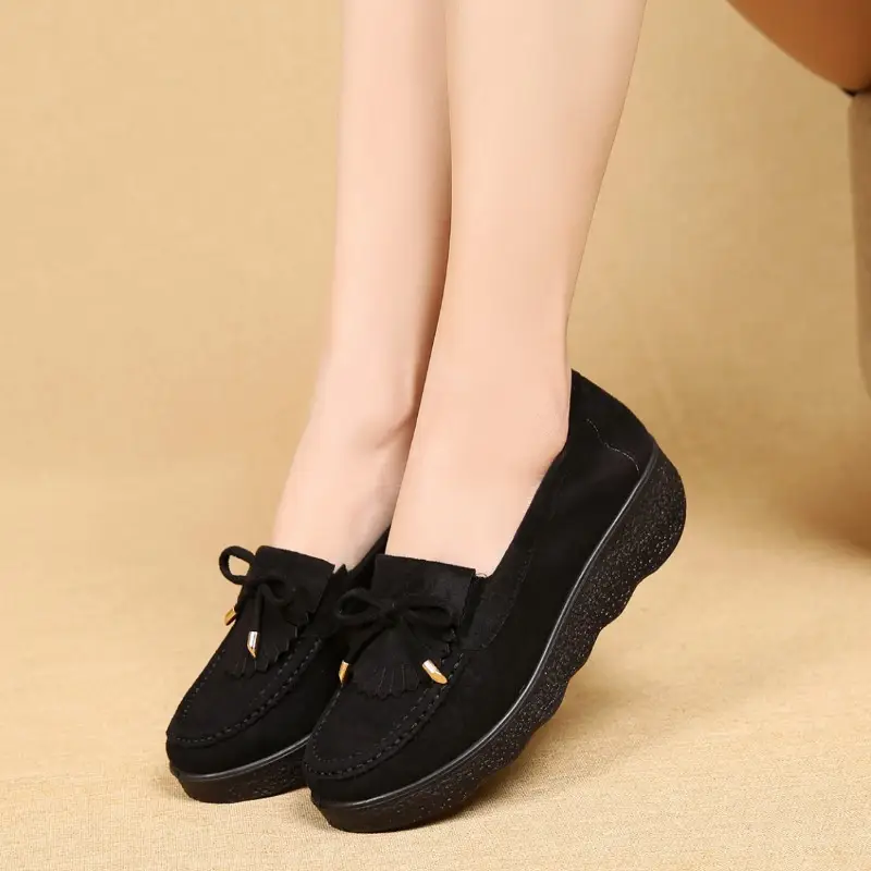 Spring and Autumn New Old Beijing Cloth Shoes Women's Single-layer Shoes Thick-soled Platform Moms Shoes All-match Beans Shoes Black Work Shoes for Women - Image 5