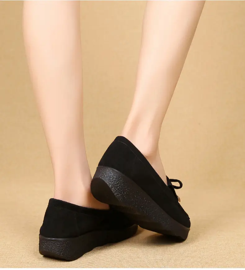 Spring and Autumn New Old Beijing Cloth Shoes Women's Single-layer Shoes Thick-soled Platform Moms Shoes All-match Beans Shoes Black Work Shoes for Women — feature 10