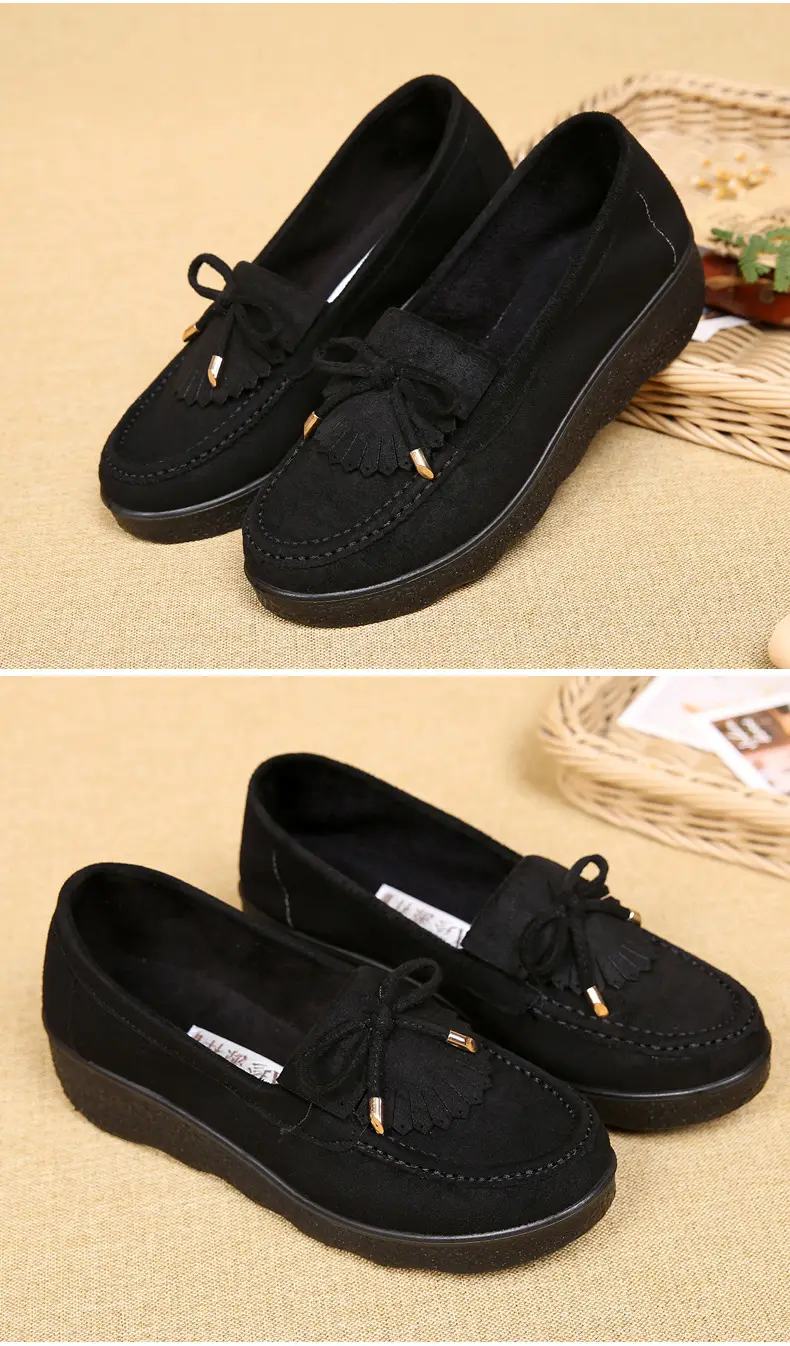 Spring and Autumn New Old Beijing Cloth Shoes Women's Single-layer Shoes Thick-soled Platform Moms Shoes All-match Beans Shoes Black Work Shoes for Women — feature 11