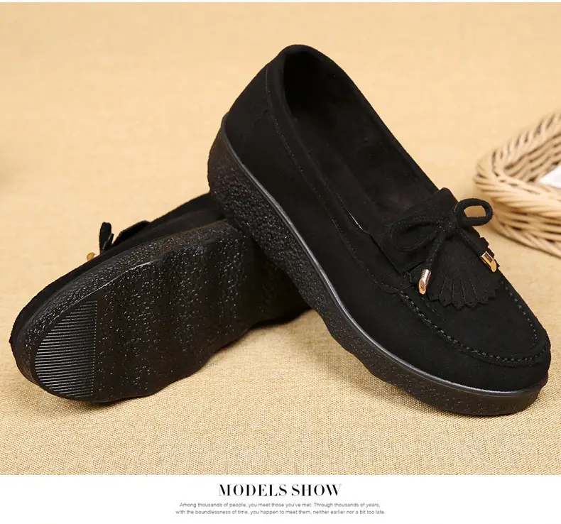 Spring and Autumn New Old Beijing Cloth Shoes Women's Single-layer Shoes Thick-soled Platform Moms Shoes All-match Beans Shoes Black Work Shoes for Women — feature 12