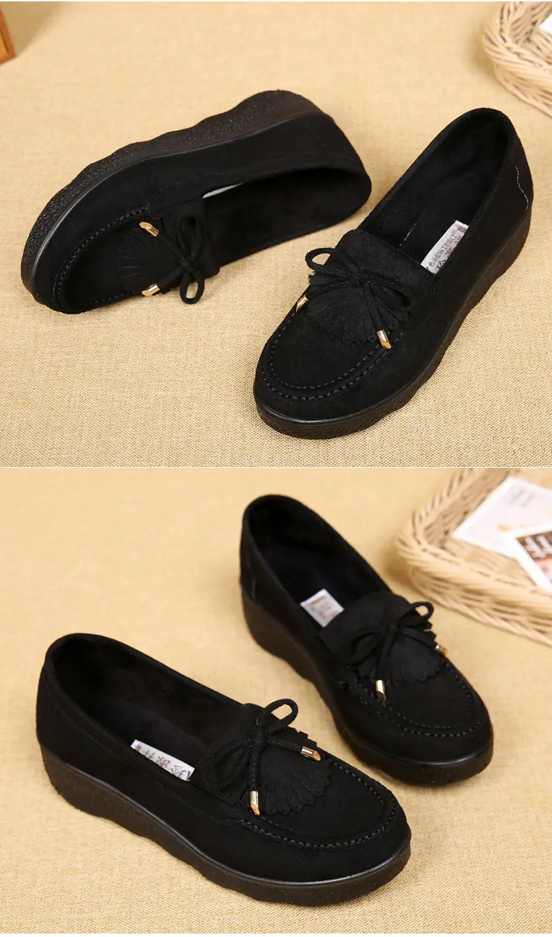 Spring and Autumn New Old Beijing Cloth Shoes Women's Single-layer Shoes Thick-soled Platform Moms Shoes All-match Beans Shoes Black Work Shoes for Women — feature 13