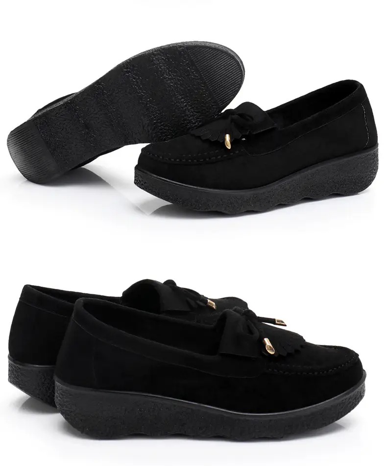 Spring and Autumn New Old Beijing Cloth Shoes Women's Single-layer Shoes Thick-soled Platform Moms Shoes All-match Beans Shoes Black Work Shoes for Women — feature 16