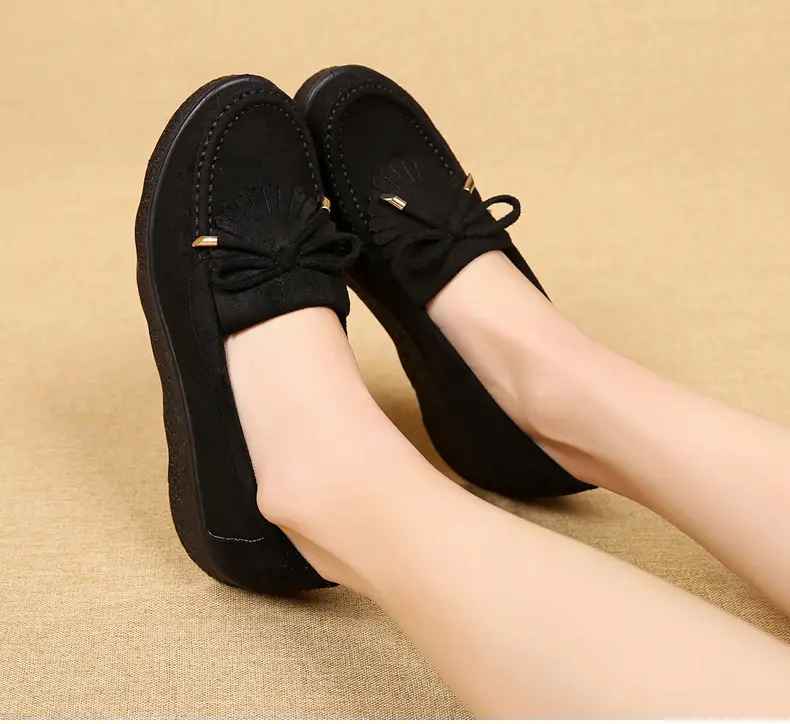 Spring and Autumn New Old Beijing Cloth Shoes Women's Single-layer Shoes Thick-soled Platform Moms Shoes All-match Beans Shoes Black Work Shoes for Women — feature 6