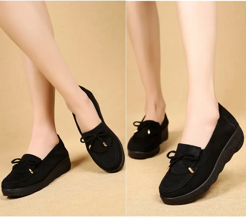 Spring and Autumn New Old Beijing Cloth Shoes Women's Single-layer Shoes Thick-soled Platform Moms Shoes All-match Beans Shoes Black Work Shoes for Women — feature 7