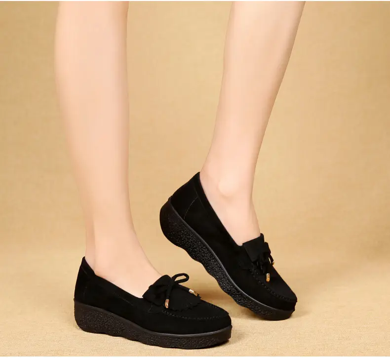 Spring and Autumn New Old Beijing Cloth Shoes Women's Single-layer Shoes Thick-soled Platform Moms Shoes All-match Beans Shoes Black Work Shoes for Women — feature 8