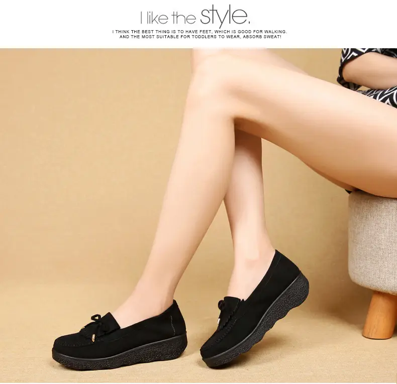 Spring and Autumn New Old Beijing Cloth Shoes Women's Single-layer Shoes Thick-soled Platform Moms Shoes All-match Beans Shoes Black Work Shoes for Women — feature 9