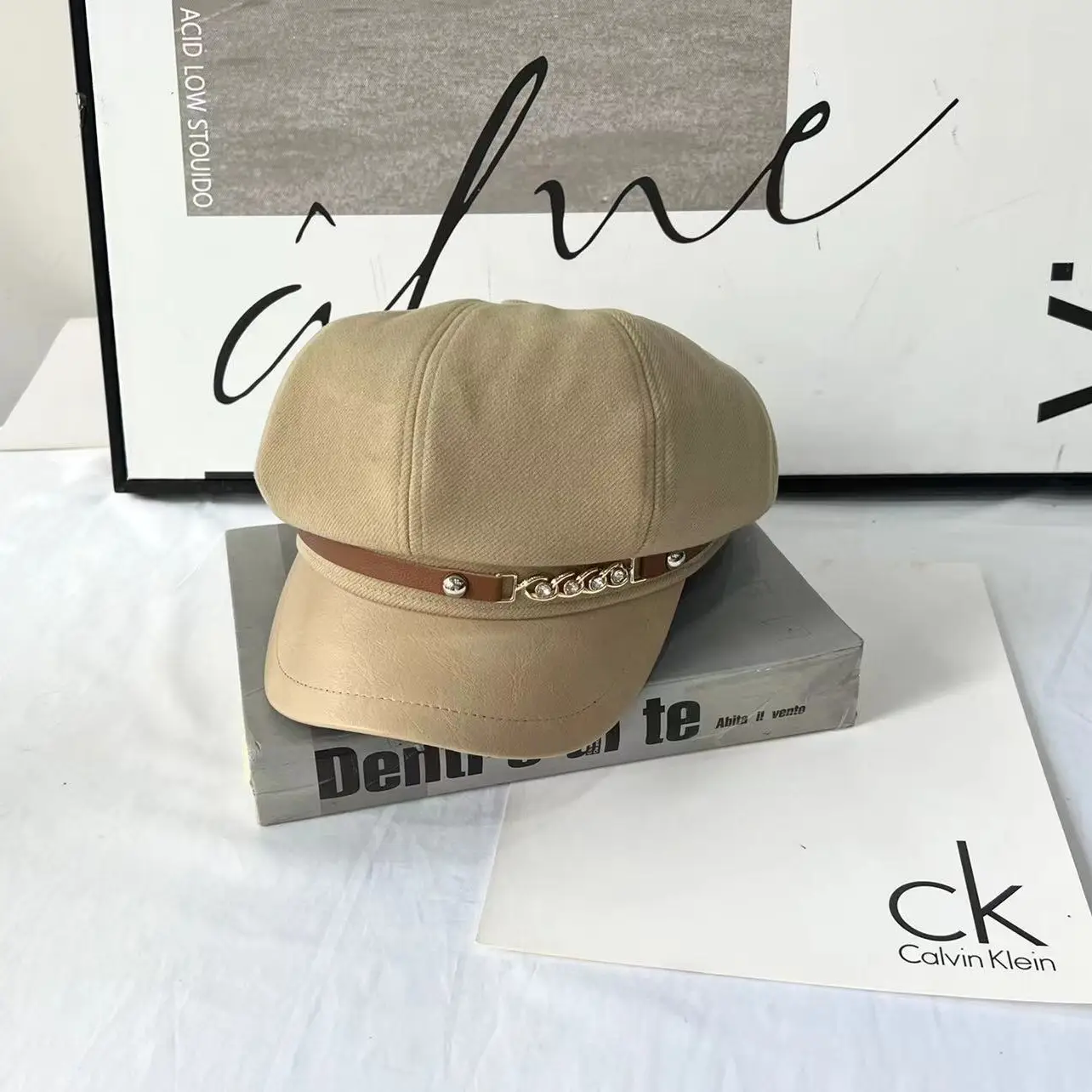 Autumn Winter British Retro Wool Cap with Leather Bristle - Image 2