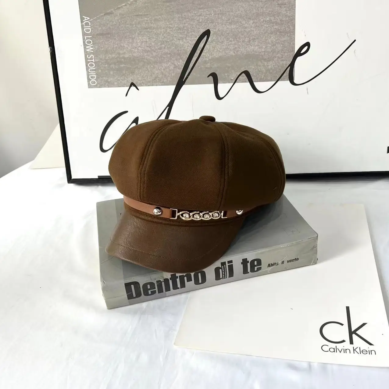 Autumn Winter British Retro Wool Cap with Leather Bristle - Image 3