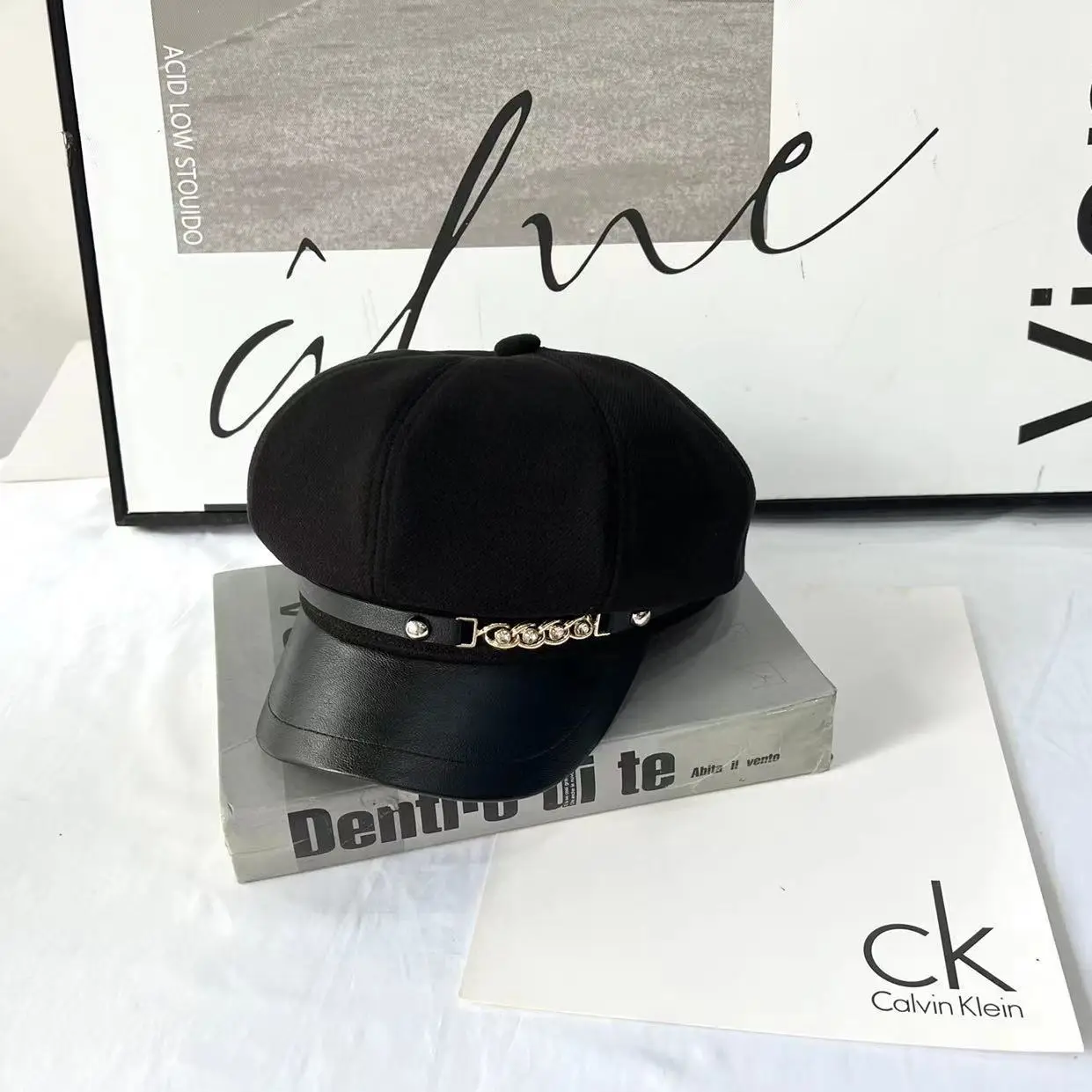 Autumn Winter British Retro Wool Cap with Leather Bristle - Image 4