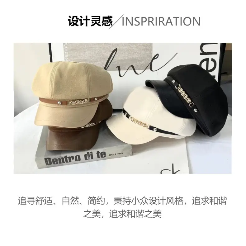 Autumn Winter British Retro Wool Cap with Leather Bristle — feature 10