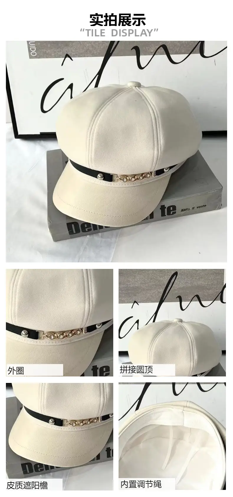 Autumn Winter British Retro Wool Cap with Leather Bristle — feature 11