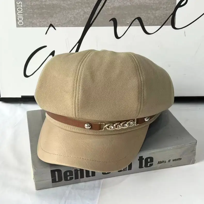 Autumn Winter British Retro Wool Cap with Leather Bristle — feature 12