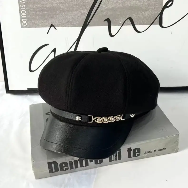Autumn Winter British Retro Wool Cap with Leather Bristle — feature 13