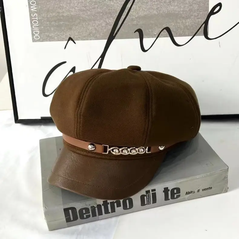 Autumn Winter British Retro Wool Cap with Leather Bristle — feature 14