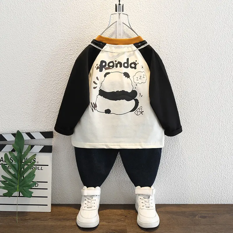Boys Cotton Raglan Sleeve T-Shirt Cream Black Spring Autumn - Image 2