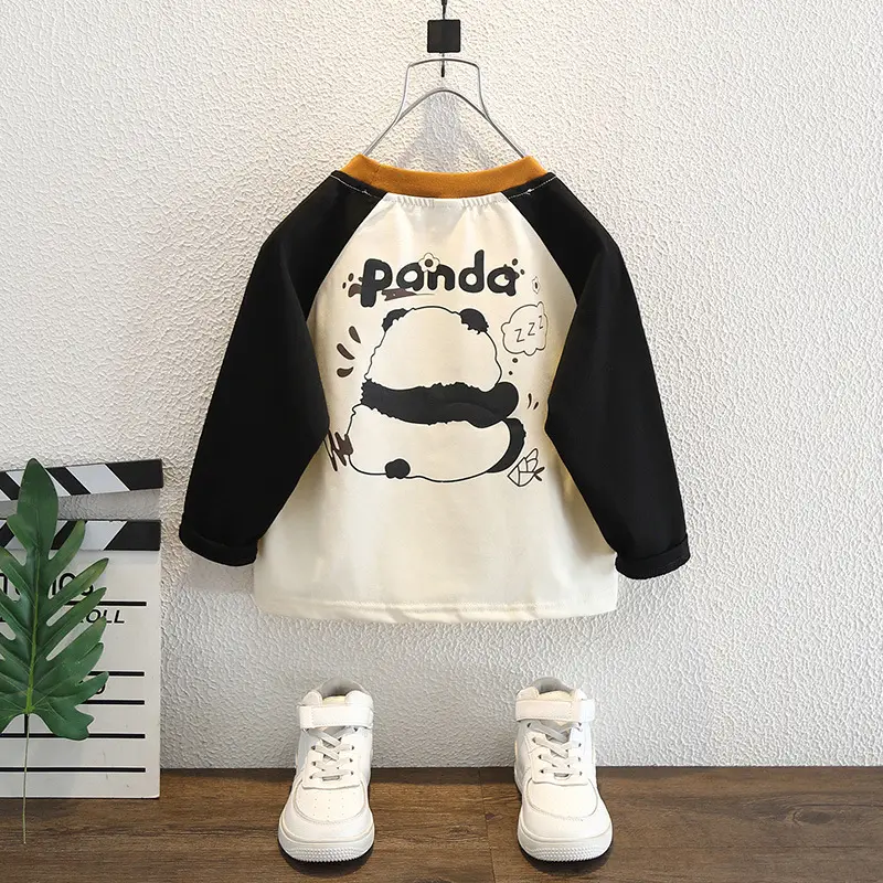 Boys Cotton Raglan Sleeve T-Shirt Cream Black Spring Autumn - Image 4