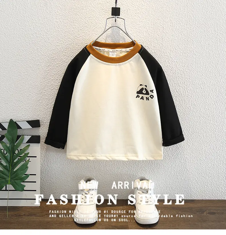 Boys Cotton Raglan Sleeve T-Shirt Cream Black Spring Autumn — feature 1