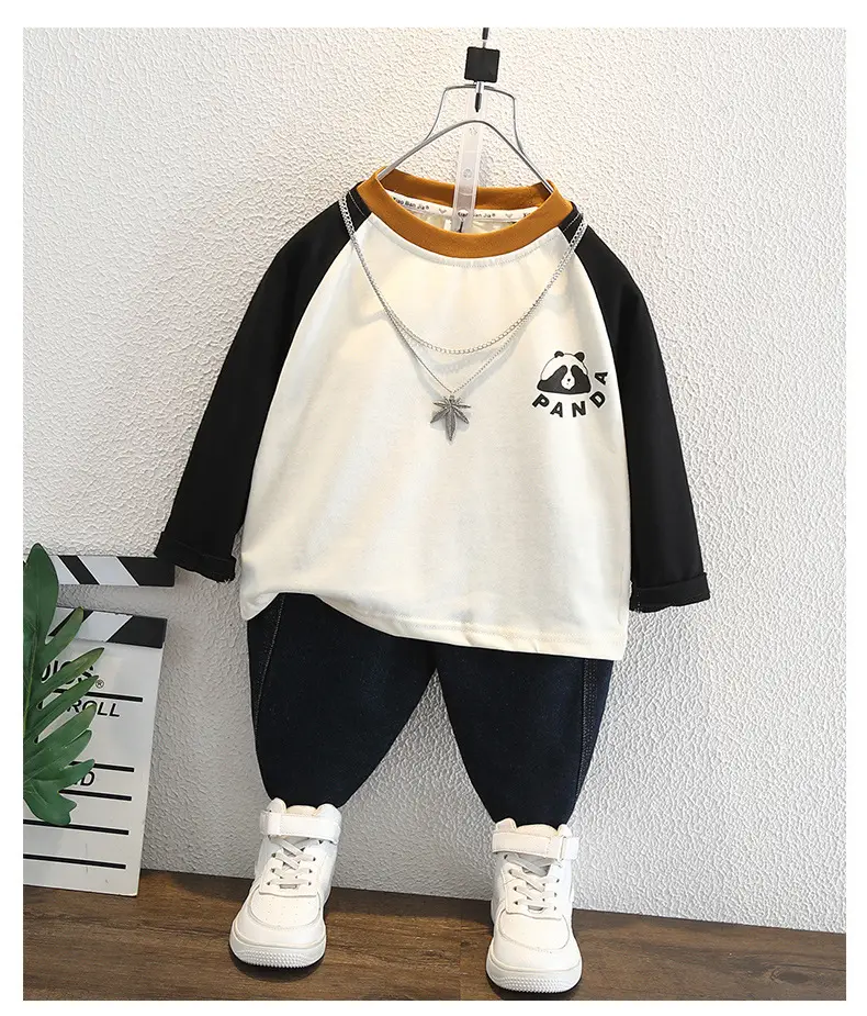 Boys Cotton Raglan Sleeve T-Shirt Cream Black Spring Autumn — feature 5